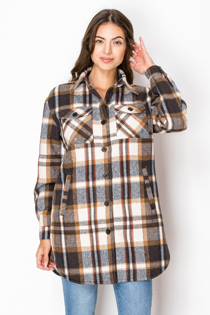 Women's Fur Inside Plaid Shirts Jacket Shacket (S-M-L-XL-2XL / 2-3-4-2-1) 12 pcs