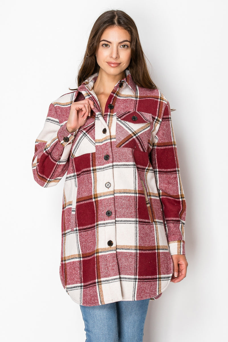 Women's Fur Inside Plaid Shirts Jacket Shacket (S-M-L-XL-2XL / 2-3-4-2-1) 12 pcs