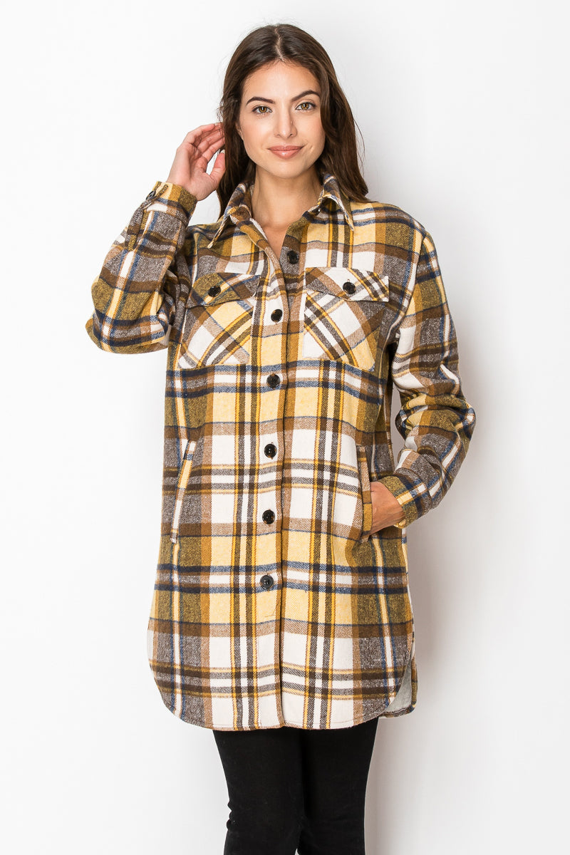 Women's Fur Inside Plaid Shirts Jacket Shacket (S-M-L-XL-2XL / 2-3-4-2-1) 12 pcs