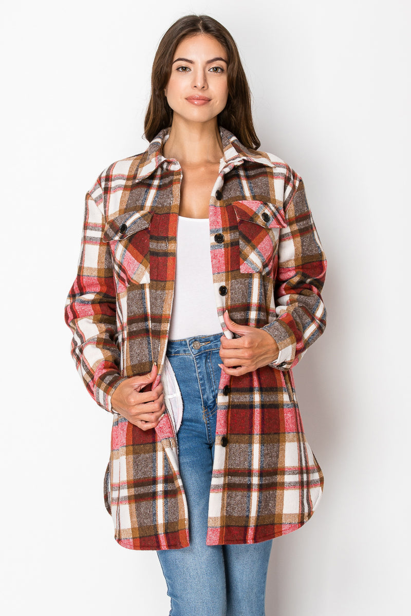 Women's Fur Inside Plaid Shirts Jacket Shacket (S-M-L-XL-2XL / 2-3-4-2-1) 12 pcs