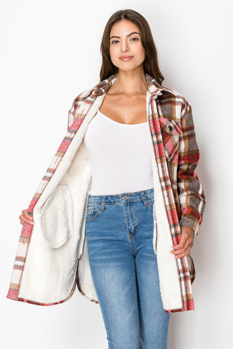 Women's Fur Inside Plaid Shirts Jacket Shacket (S-M-L-XL-2XL / 2-3-4-2-1) 12 pcs