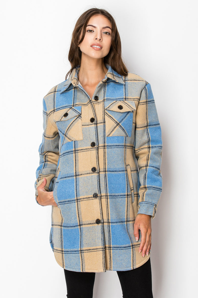 Women's Fur Inside Plaid Shirts Jacket Shacket (S-M-L-XL-2XL / 2-3-4-2-1) 12 pcs