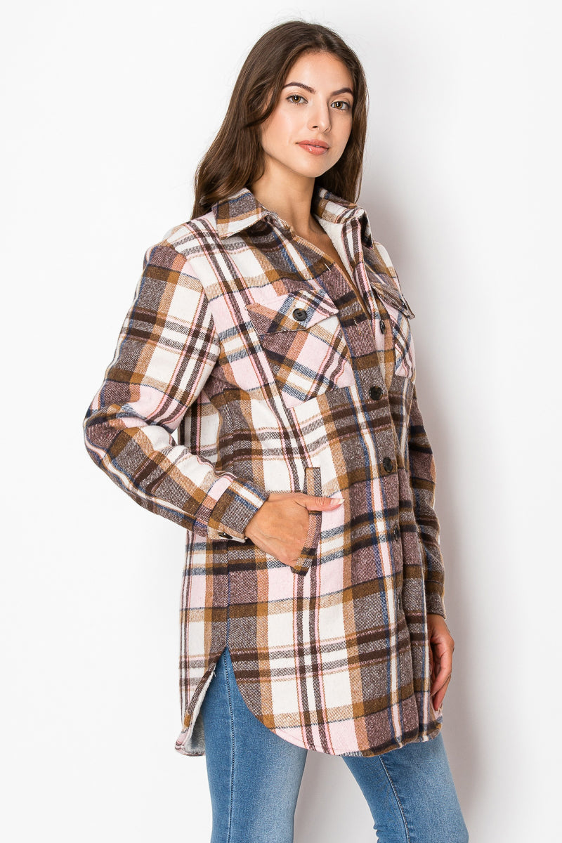 Women's Fur Inside Plaid Shirts Jacket Shacket (S-M-L-XL-2XL / 2-3-4-2-1) 12 pcs