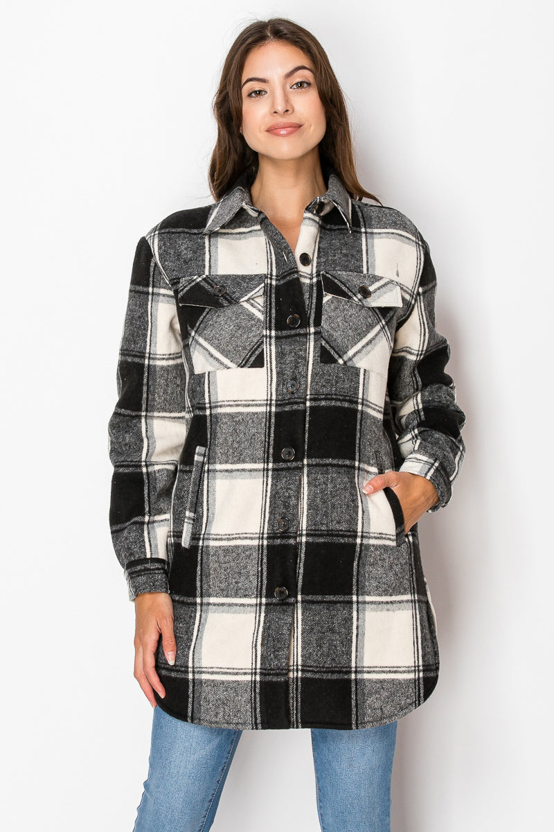 Women's Fur Inside Plaid Shirts Jacket Shacket (S-M-L-XL-2XL / 2-3-4-2-1) 12 pcs