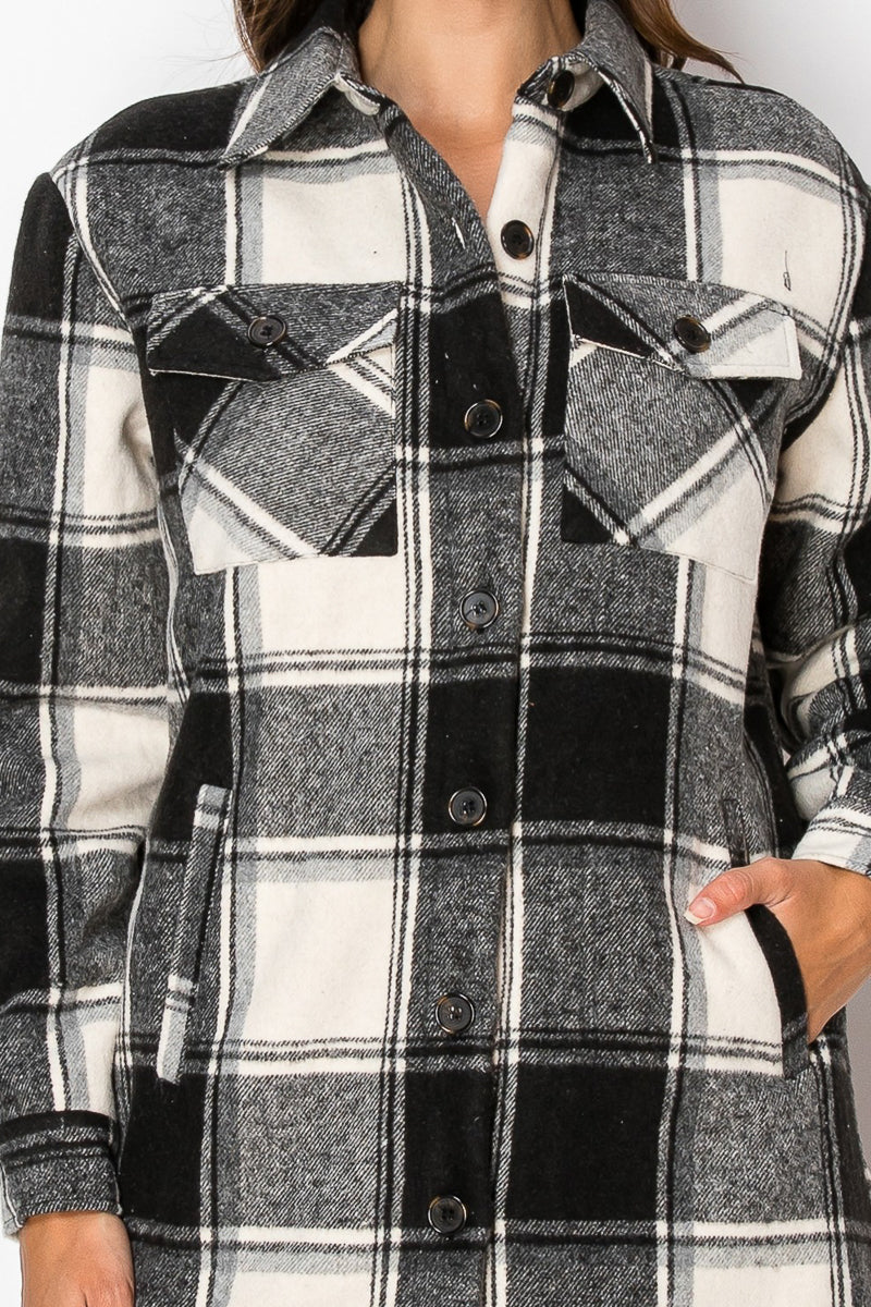 Women's Fur Inside Plaid Shirts Jacket Shacket (S-M-L-XL-2XL / 2-3-4-2-1) 12 pcs