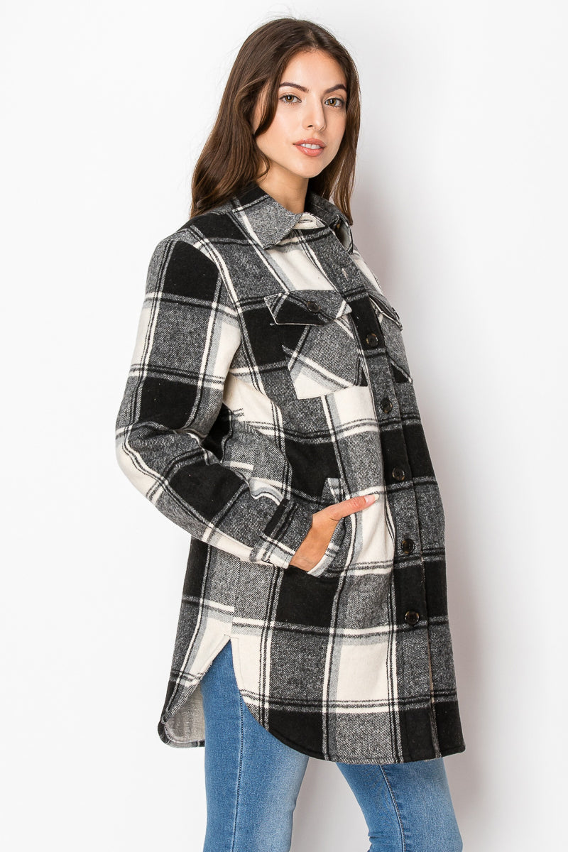 Women's Fur Inside Plaid Shirts Jacket Shacket (S-M-L-XL-2XL / 2-3-4-2-1) 12 pcs