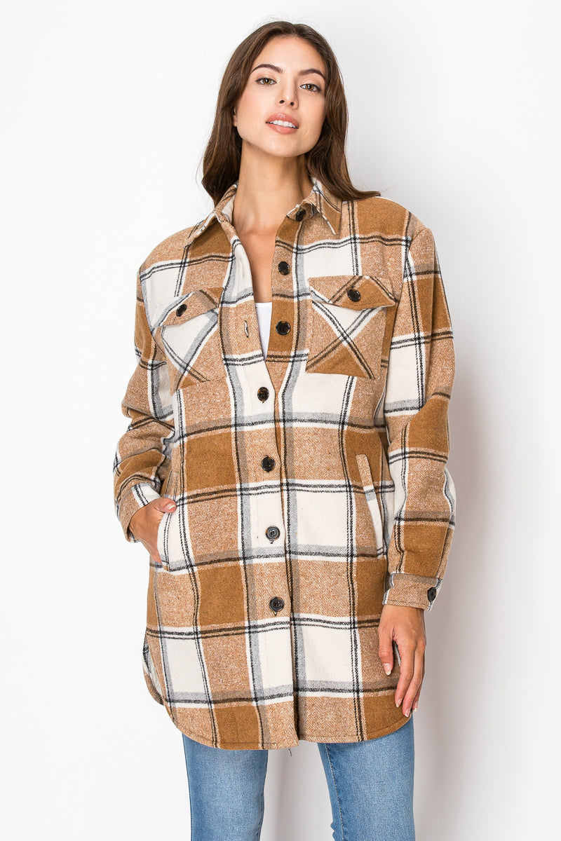 Women's Fur Inside Plaid Shirts Jacket Shacket (S-M-L-XL-2XL / 2-3-4-2-1) 12 pcs