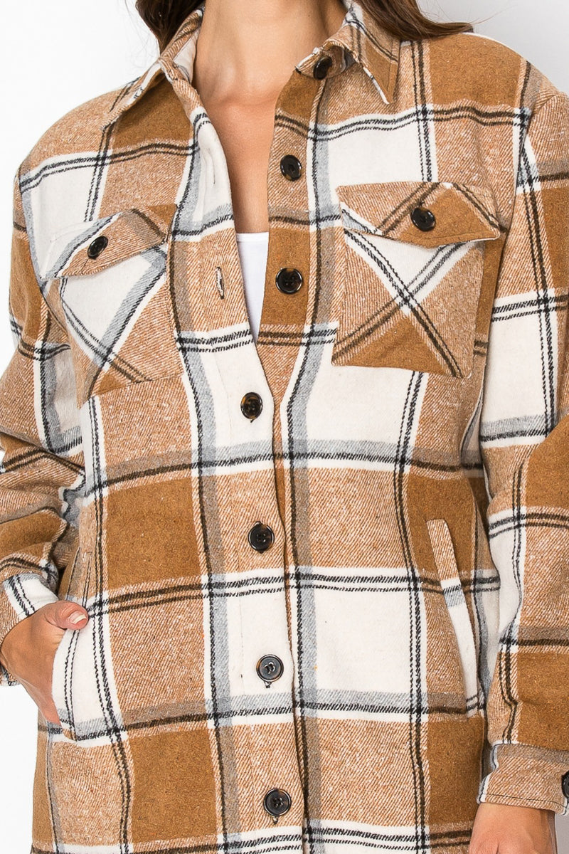 Women's Fur Inside Plaid Shirts Jacket Shacket (S-M-L-XL-2XL / 2-3-4-2-1) 12 pcs