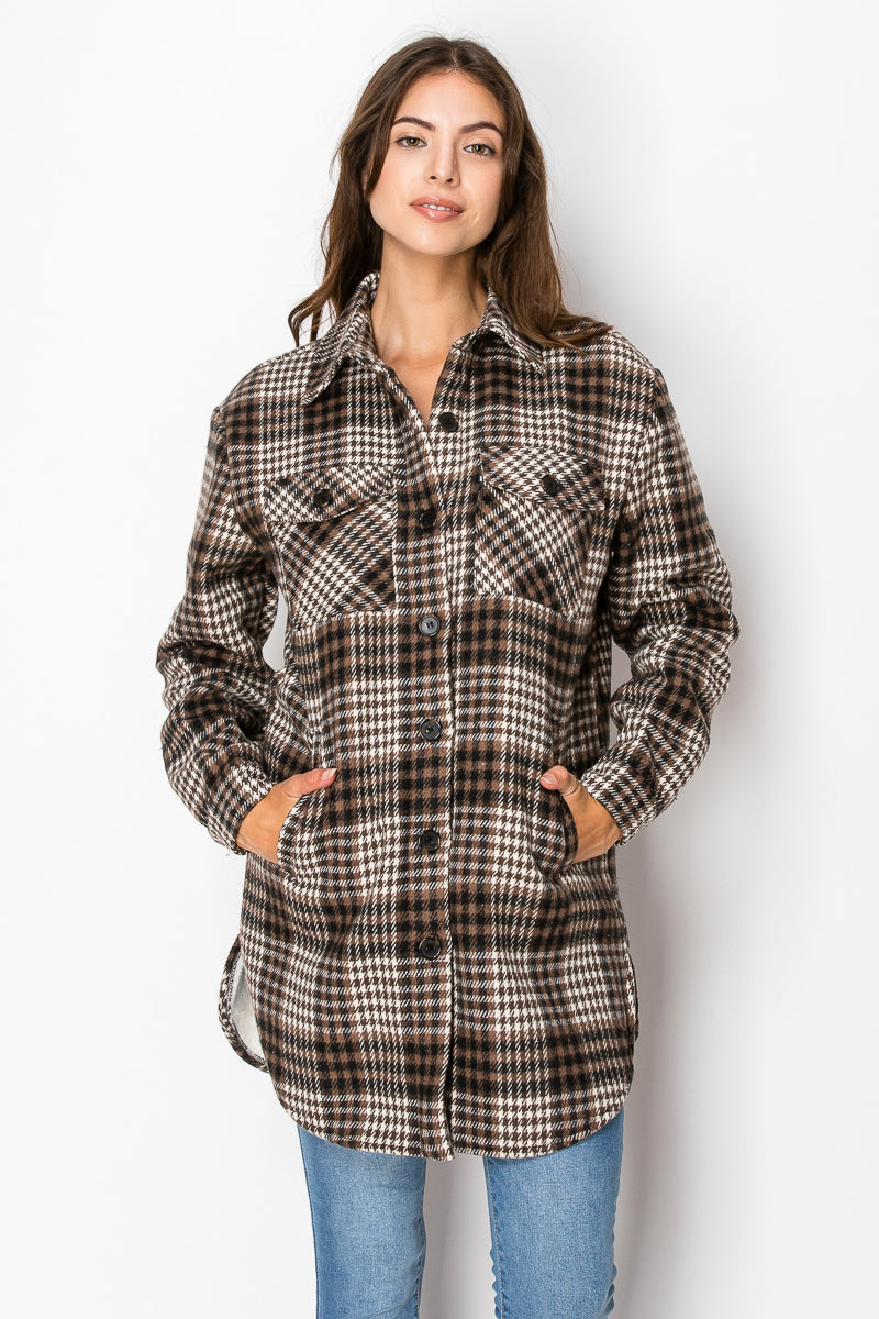 Women's Fur Inside Plaid Shirts Jacket Shacket (S-M-L-XL-2XL / 2-3-4-2-1) 12 pcs