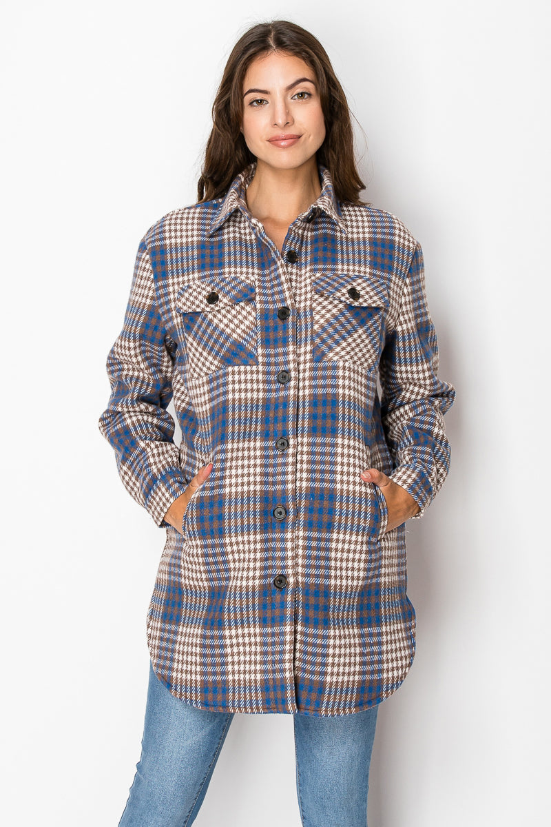 Women's Fur Inside Plaid Shirts Jacket Shacket (S-M-L-XL-2XL / 2-3-4-2-1) 12 pcs