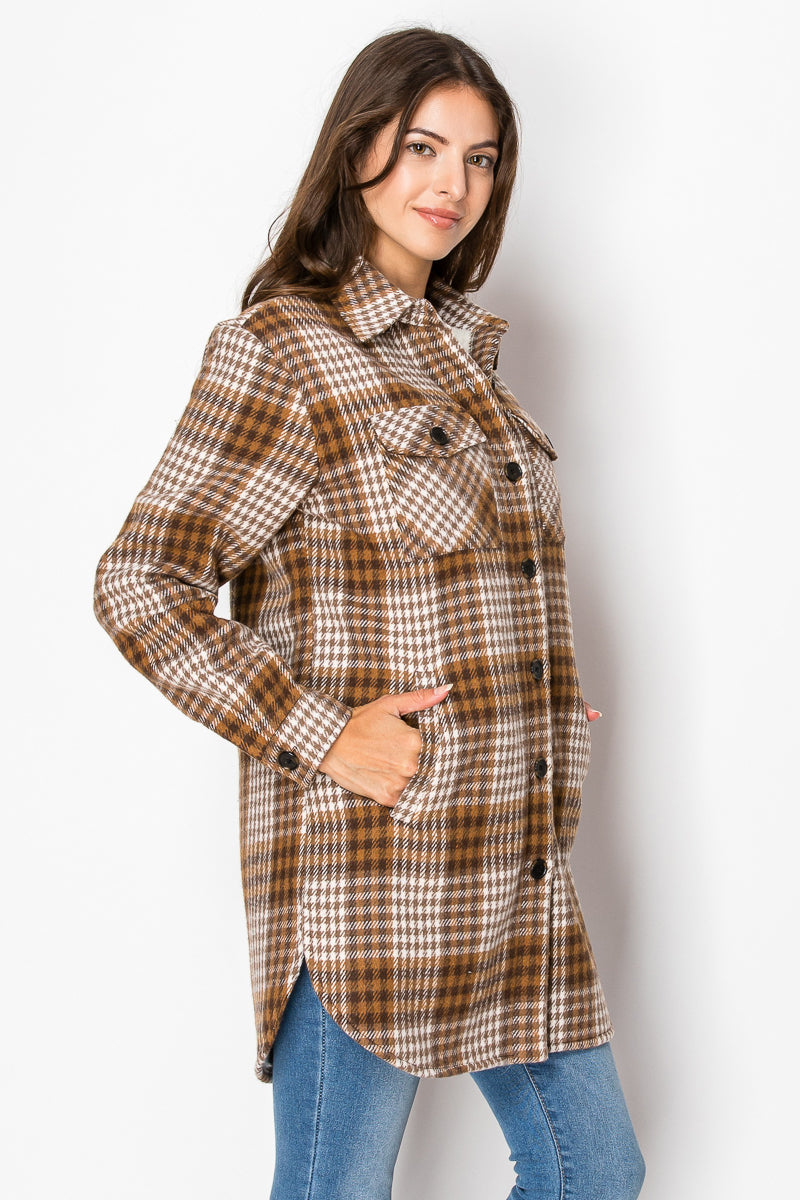 Women's Fur Inside Plaid Shirts Jacket Shacket (S-M-L-XL-2XL / 2-3-4-2-1) 12 pcs