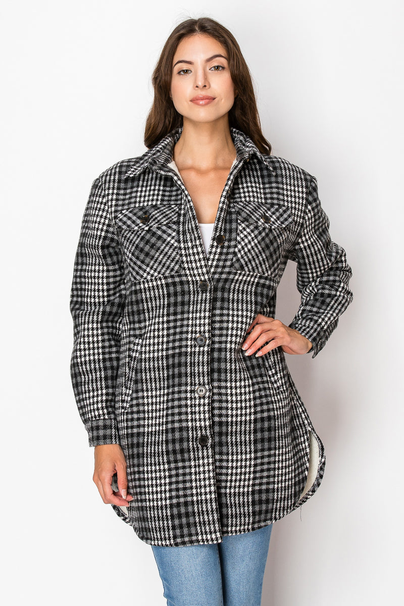 Women's Fur Inside Plaid Shirts Jacket Shacket (S-M-L-XL-2XL / 2-3-4-2-1) 12 pcs