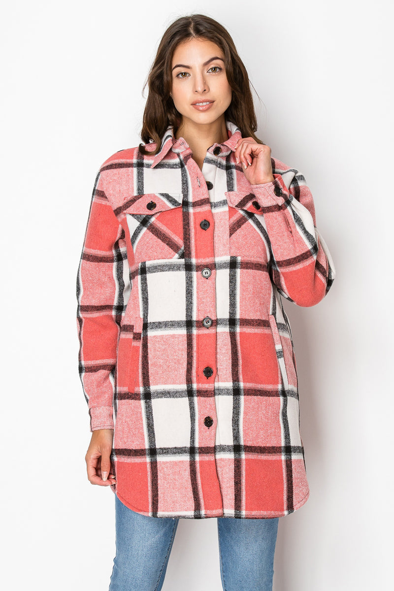 Women's Fur Inside Plaid Shirts Jacket Shacket (S-M-L-XL-2XL / 2-3-4-2-1) 12 pcs