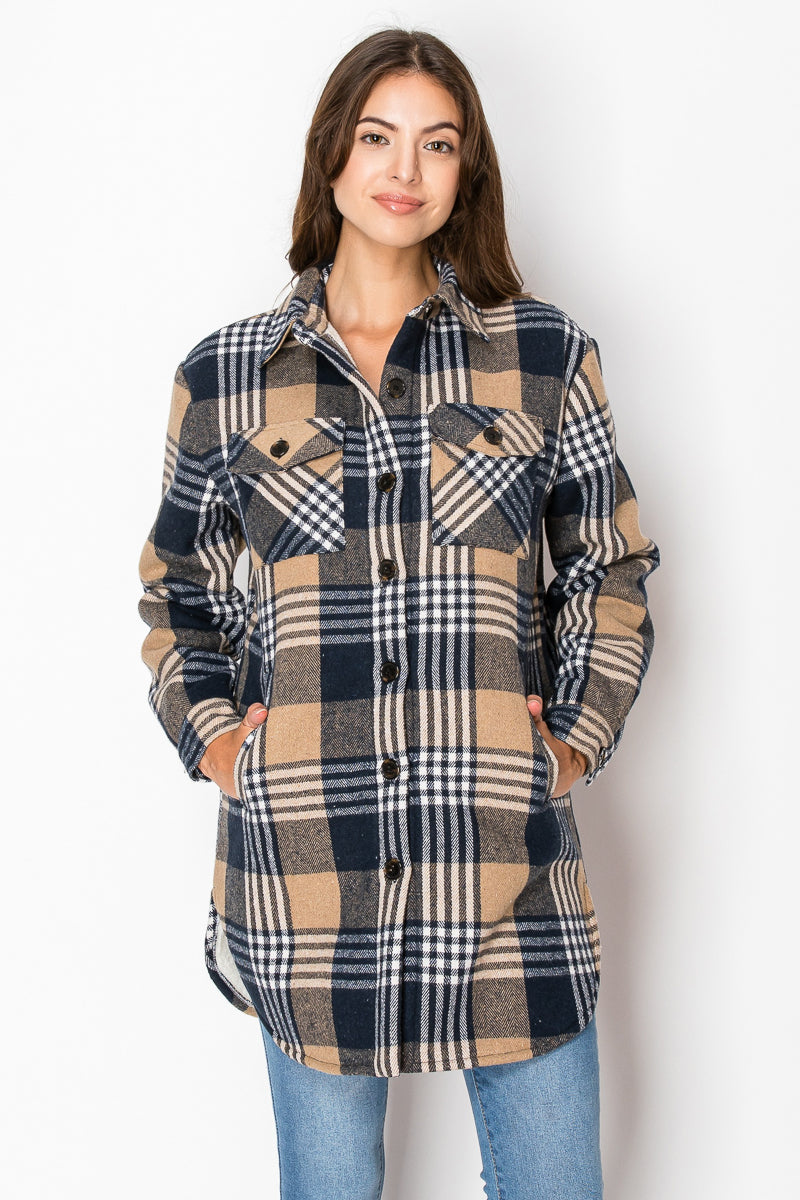 Women's Fur Inside Plaid Shirts Jacket Shacket (S-M-L-XL-2XL / 2-3-4-2-1) 12 pcs