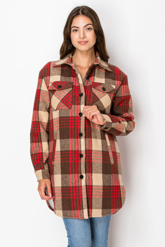 Women's Fur Inside Plaid Shirts Jacket Shacket (S-M-L-XL-2XL / 2-3-4-2-1) 12 pcs