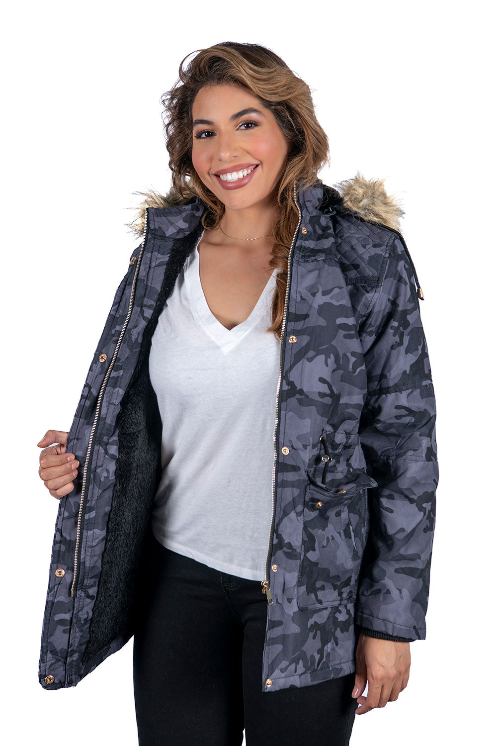 Women's Camo Fur Hooded Jackets (S-M-L-XL-2XL / 4-6-8-4-2) 24 PCS