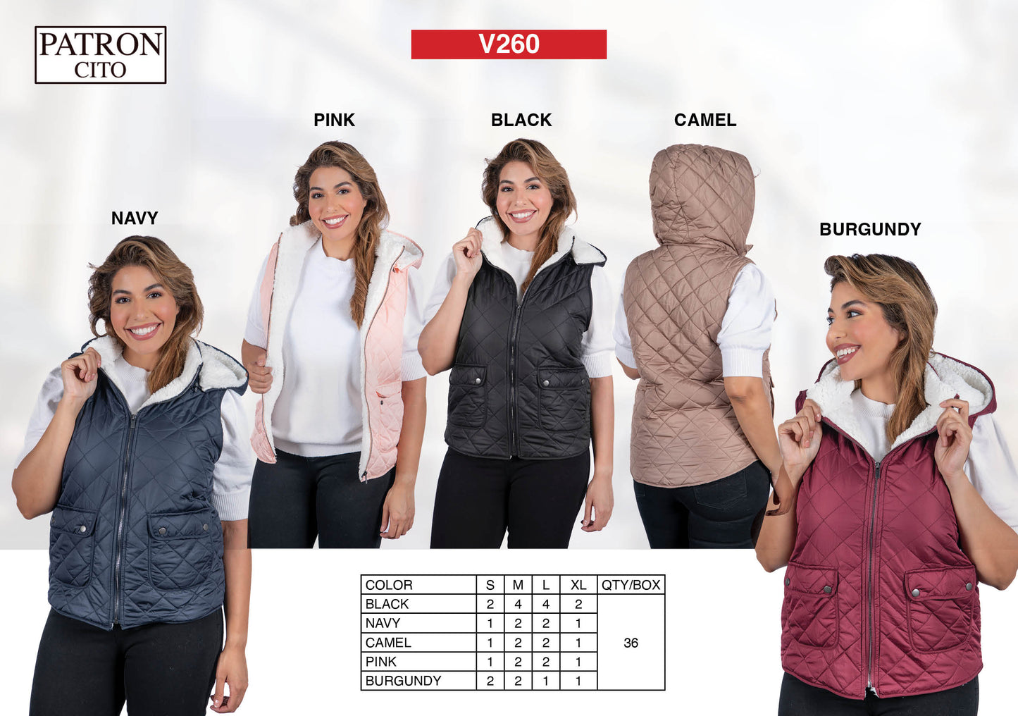 Women's Fur Hooded Vests (S-M-L-XL / 6-12-12-6) 36 pcs