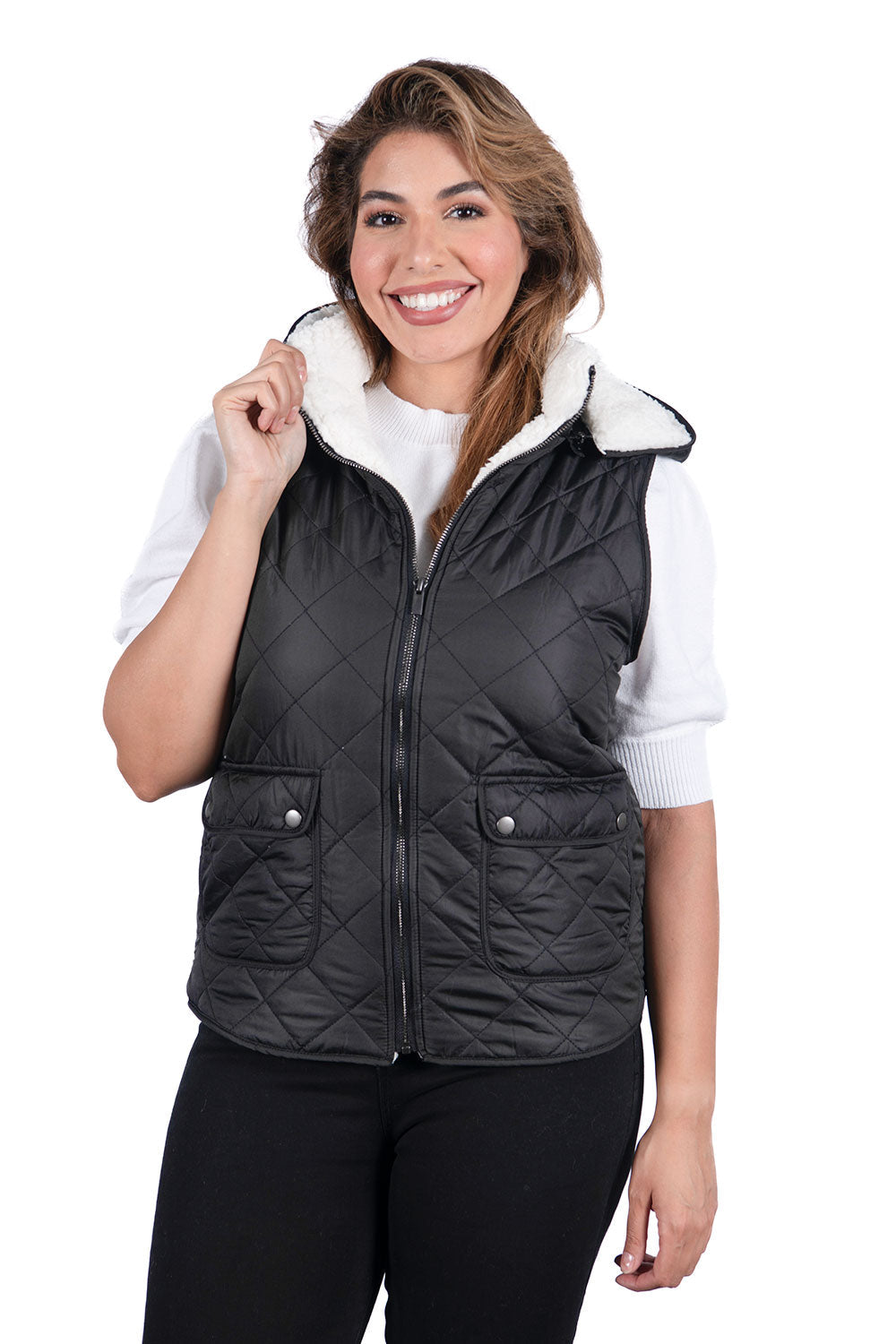 Fur hooded vest for womens best sale