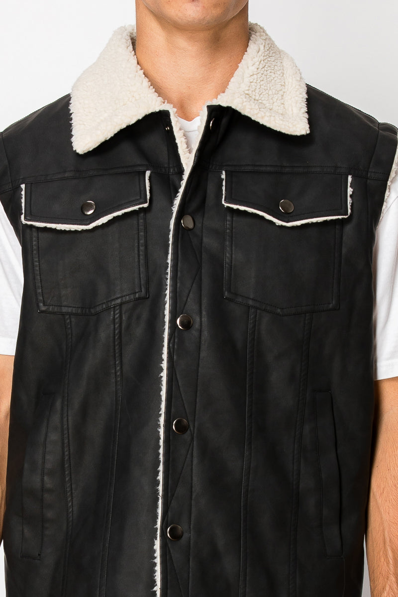 Men's PU Vest With Sherpa Inside (S-M-L-XL-2XL / 2-4-3-2-1) 12 PCS