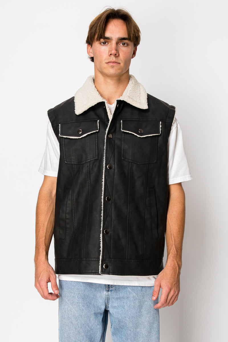 Men's PU Vest With Sherpa Inside (S-M-L-XL-2XL / 2-4-3-2-1) 12 PCS