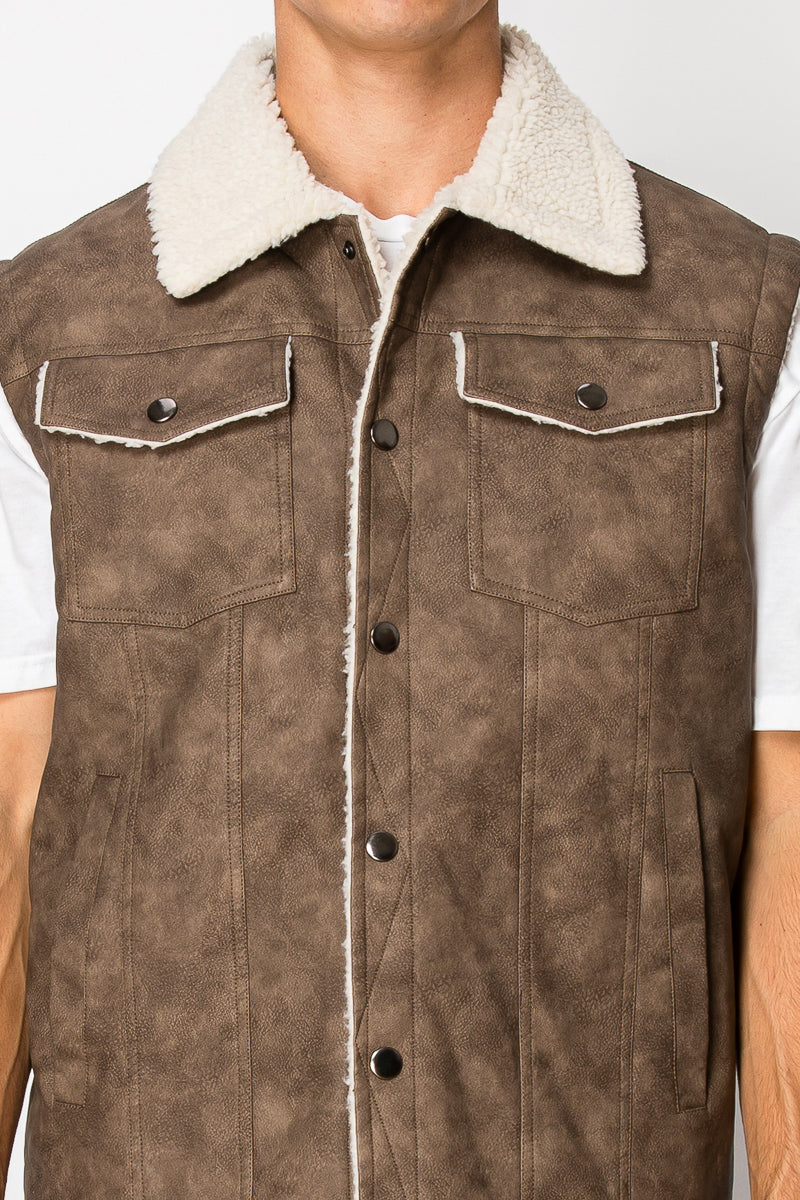 Men's PU Vest With Sherpa Inside (S-M-L-XL-2XL / 2-4-3-2-1) 12 PCS